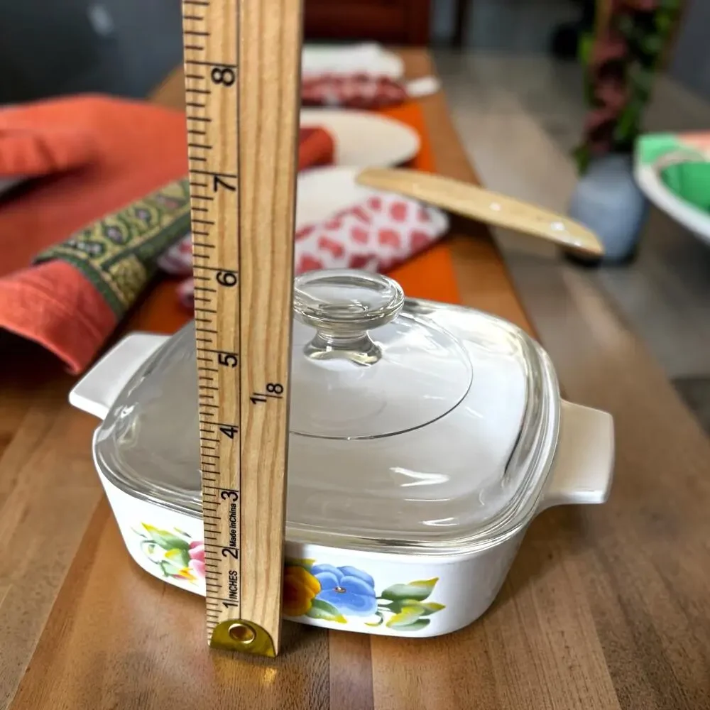 Vintage Corning Ware Summer Blush Pansy 1 Qt Casserole Glass Lid 1990s Floral